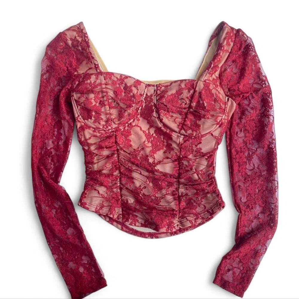 Rue 21 Romantic red lace‎ long sleeve corset top
